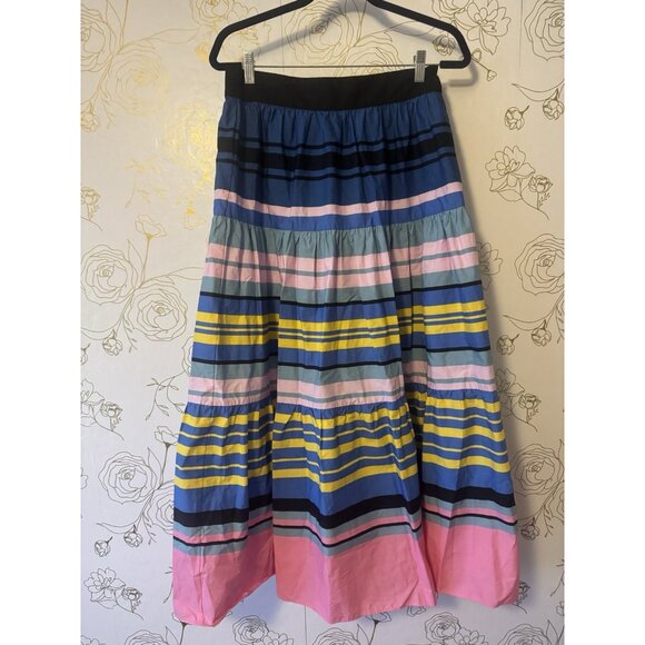 New ON 34th Skirt Size 8 Striped Maxi Poplin Bright Colorful Tiered 053 - Picture 2 of 6